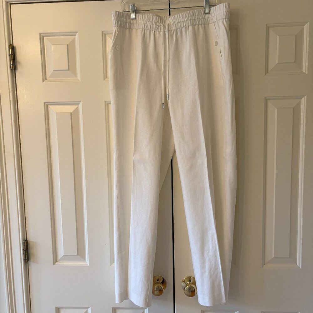 NWOT  Jones New York Pull On Drawstring Linen Blend White Pants Sz L